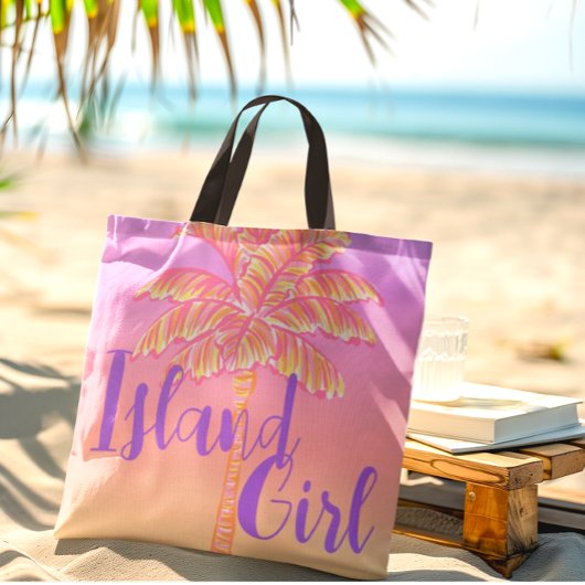 Tote Bag Pink Tropical coucher de soleil Palm Tree Island G