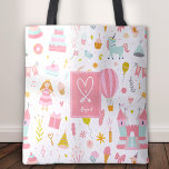 Tote Bag Pink Unicorn Party Pattern Monogrammed Girl Kids<br><div class="desc">Add a cute custom touch to the bedroom or nursery of your little girl with this adorable pink party pattern shopping tote bag. Tote bag has fun girly items like a unicorn, hot air balloon, doll, balloon, cake, and cupcake. Add a first name, monogram initial, and heart for a personalized...</div>