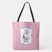 Tote Bag Pink Valentine Old English Chien à chiens gris 1 F (Devant)