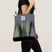 Tote Bag Pins de forêt avec Monogramme (De près)
