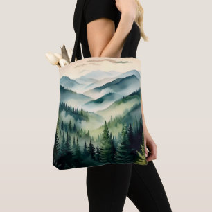 Tote Bag Pins de montagne au matin brumeux
