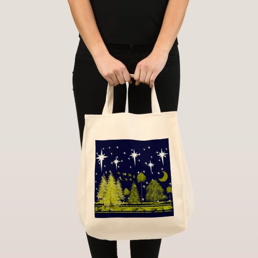 Tote Bag Pins d'hiver Sac-Stars et Lune verte (Devant (produit))