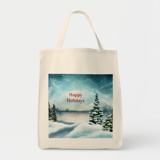 Tote Bag Pins enneigés près d'un lac (Devant)