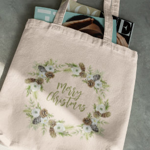 Tote Bag Pins floraux verts couronne de Noël