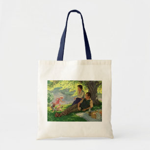 Tote Bag Pique-nique familial vintage amusant sous un arbre