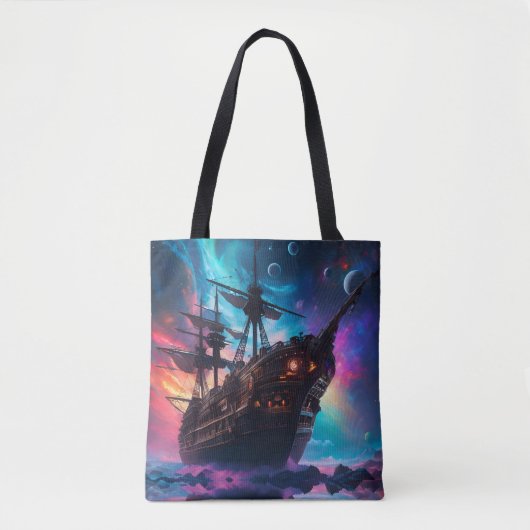 Tote Bag Pirate Space Ship Nebula et Lunes (Devant)