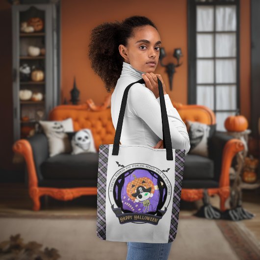 Tote Bag Pirate squelette chat et plaid