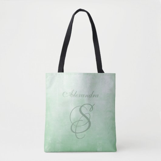 Tote Bag Pistache Gris monogramme rustique élégant (Devant)