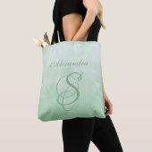 Tote Bag Pistache Gris monogramme rustique élégant (De près)