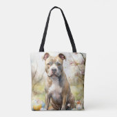 Tote Bag Pitbull Chien avec des oeufs de Pâques vacances (Dos)