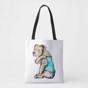 Tote Bag Pitbull Chien I Love Papa Tattoo drôle Famille