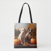 Tote Bag Pitbull Chiot Automne Citrouille de plaisir (Devant)