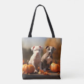 Tote Bag Pitbull Chiot Automne Citrouille de plaisir (Dos)