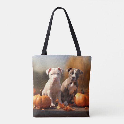 Tote Bag Pitbull Chiot Automne Citrouille de plaisir (Dos)