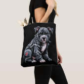 Tote Bag Pitbull en patchwork denim gothique rockeur branch (De près)