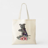 Tote Bag Pitbull Flower Chien PitBull I Love Maman Pitbull (Dos)