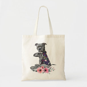 Tote Bag Pitbull Flower Chien PitBull I Love Maman Pitbull 