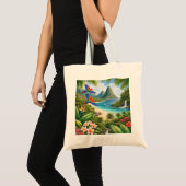 Tote Bag Pitons de Sainte-Lucie Plage Tropicale et Perroque (Devant (produit))