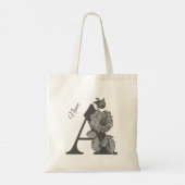 Tote Bag Pivoine argentée Élégant monogramme initial A Nom (Dos)