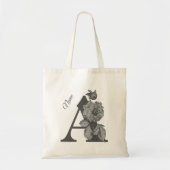 Tote Bag Pivoine argentée Élégant monogramme initial A Nom (Devant)