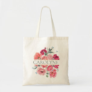 Tote Bag Pivoines Françaises Roses Fleur Monogramme Demoise