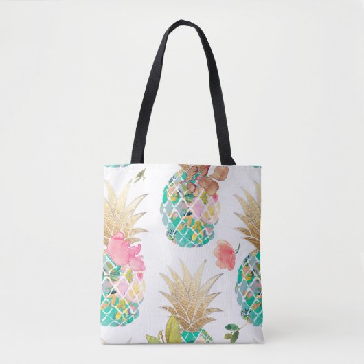 Tote Bag PixDezines Aloha Ananas+Aquarelle Florale (Devant)