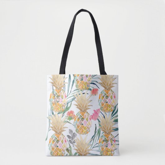 Tote Bag PixDezines Aloha Ananas+Fronds Palm Aquarelle (Devant)