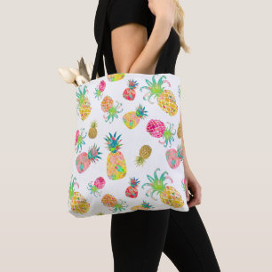 Tote Bag PixDezines Aloha Pineapples Aquarelle
