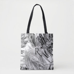 Tote Bag PixDezines Black+White Greenery, Tropical Monstera