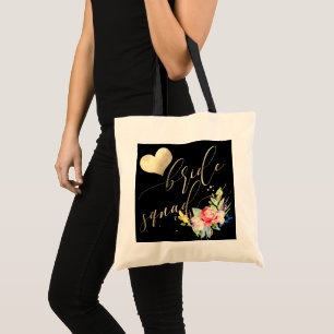 Tote Bag PixDezines Bride Squad Flowe Faux Gold Script