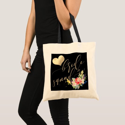 Tote Bag PixDezines Bride Squad|Flowe|Faux Gold Script (Devant (produit))