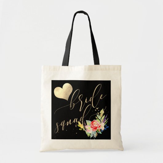 Tote Bag PixDezines Bride Squad|Flowe|Faux Gold Script (Devant)