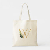 Tote Bag PixDezines Faux Monogramme Or Tropical Foliage (Dos)