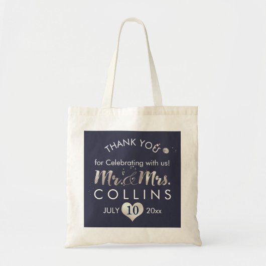 Tote Bag PixDezines Faux Silver Heart/M&Mme/Merci (Devant)