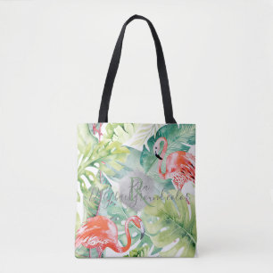 Tote Bag PixDezines Flamants roses roses+Verdure tropicale