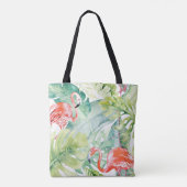 Tote Bag PixDezines Flamants roses roses+Verdure tropicale (Dos)