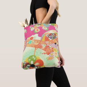 Tote Bag PixDezines Kimono Vintage Imprimer/Peonies/Sakura