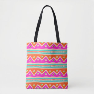 Tote Bag PixDezines Motif Aztec/Rose chaud/orange