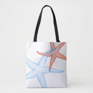 Tote Bag PixDezines Orange/Blue Starfish /do-it-yourself ar