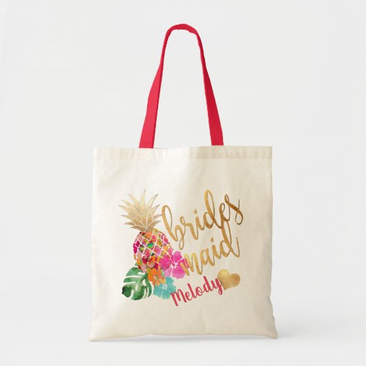 Tote Bag PixDezines Pineapple Bridesmaid/Faux Gold Script (Devant)