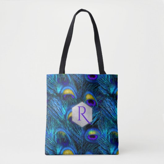 Tote Bag PixDezines PSYCHEDELIC BLUE PEACOCK FEATHER (Devant)