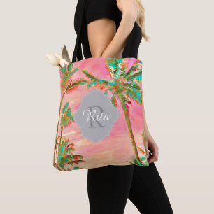 Tote Bag PixDezines Vintage Hawaïen Beach/Rose/Turquoise