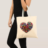 Tote Bag Pixel du coeur floral Personnalisé (Devant (produit))