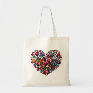 Tote Bag Pixel du coeur floral Personnalisé