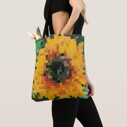 Tote Bag Pixel sunflower with vibrant yellow and green (De près)