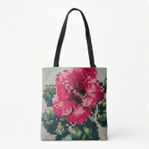 Pixelated hibiscus with Mint Background