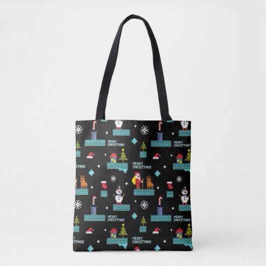 Tote Bag Pixellit Joyeux Motif de Noël - Design rétro (Devant)