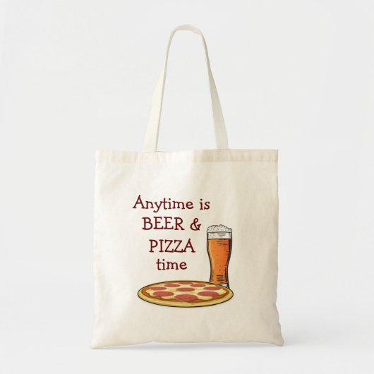 Tote Bag PIZZA BEER ANYTIME Cartoon (Devant)