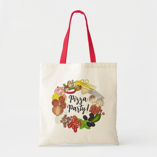 Tote Bag Pizza Party Topings Italien Food Pizzeria Pie (Devant)