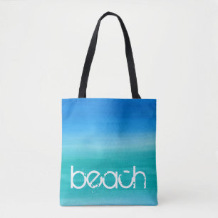 Tote Bag Plage Aquarelle Océan Bleu Vert